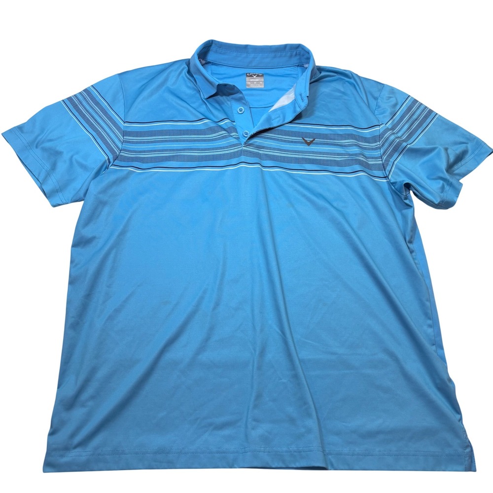 Callaway‎ Opti-Dri Mens XL Blue Striped Short Sleeve Golf Performance Polo Shirt